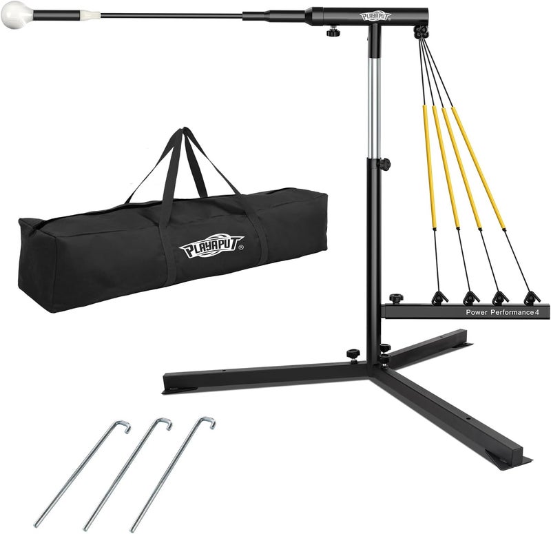 PLAYAPUT Baseball Swing Trainer with 4 Power Bands,Auto Reset Baseball Hitting Trainer,Softball Swing Trainer,Height Adjustable 31-47 inches Baseball Training Equipment Improve Power,Speed - Image 1